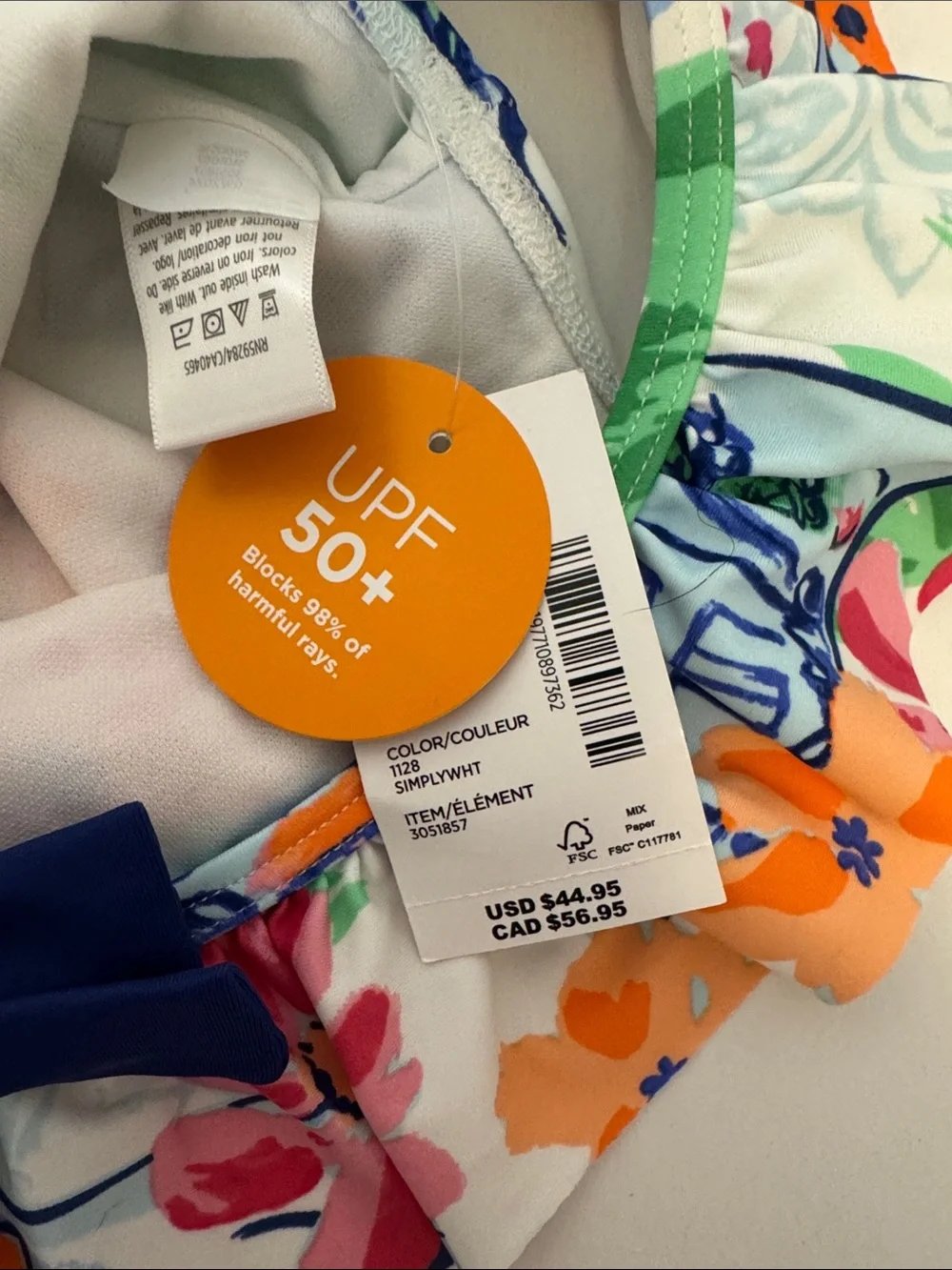 Gymboree White One-Shoulder Floral Sailboat One-Piece Swimsuit with Navy Bow